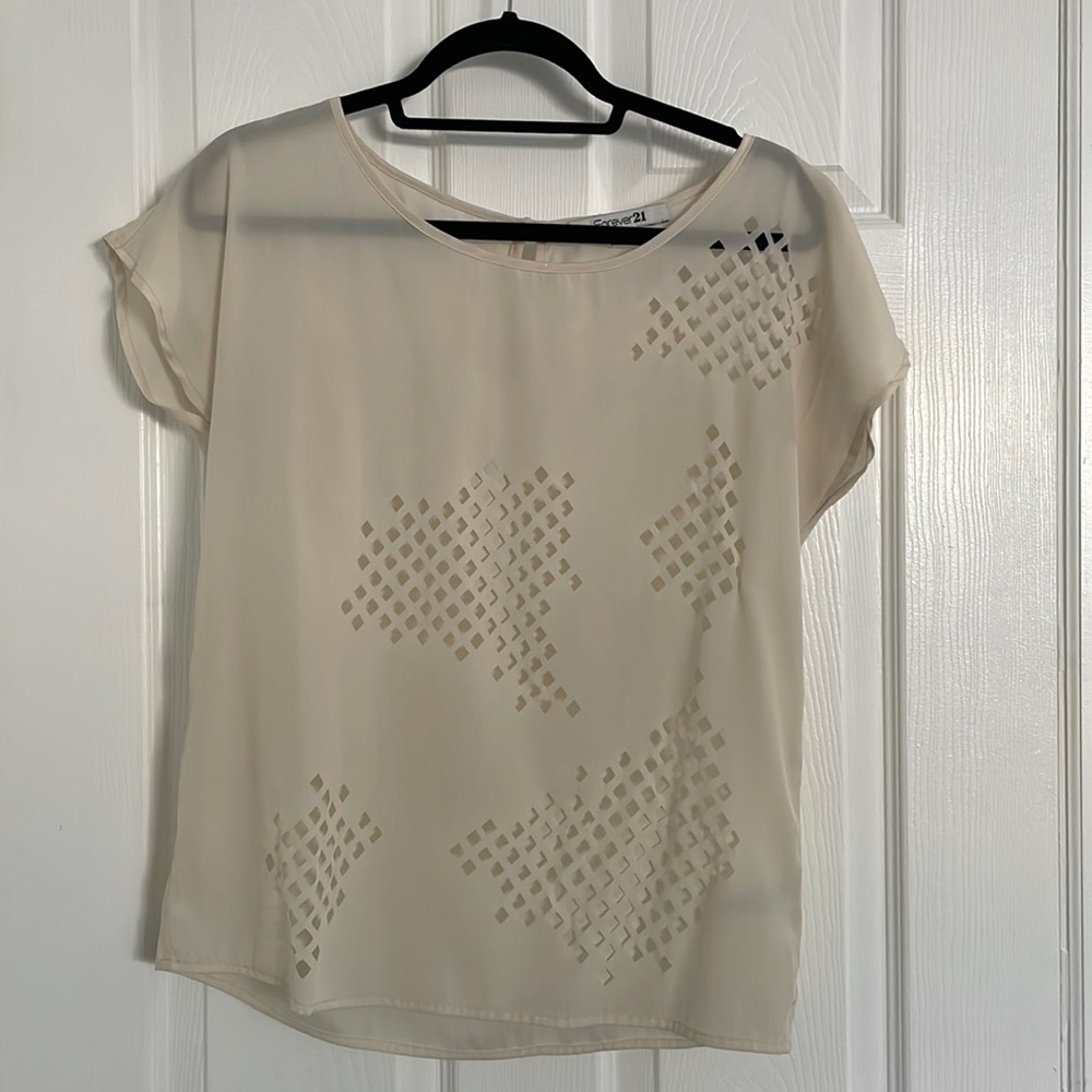 Forever 21 beige see thru blouse with cutout square pattern